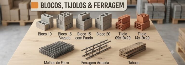 blocos, tijolos e ferragem
