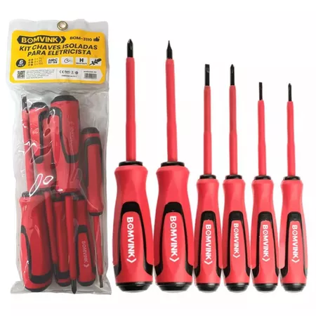 1 Kit Jogo De Chave Fenda E Phillips Isolada Kit 6 Peças Original Bomvink
