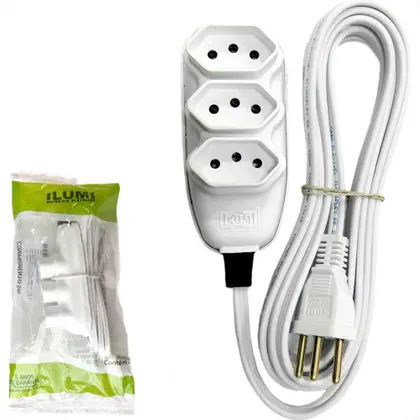 39 Extensao Ilumi Pp 2 Polos + Terra 10A. - 0,75Mm Branca - 3M - 16991/17991
